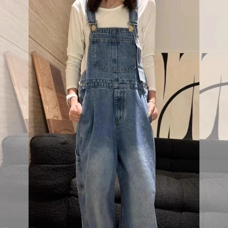 

American Vintage Women's Denim Overalls Spring Summer Cartoon Mickey Print Loose Lazy Casual Slim-Fit Trendy Long Pants