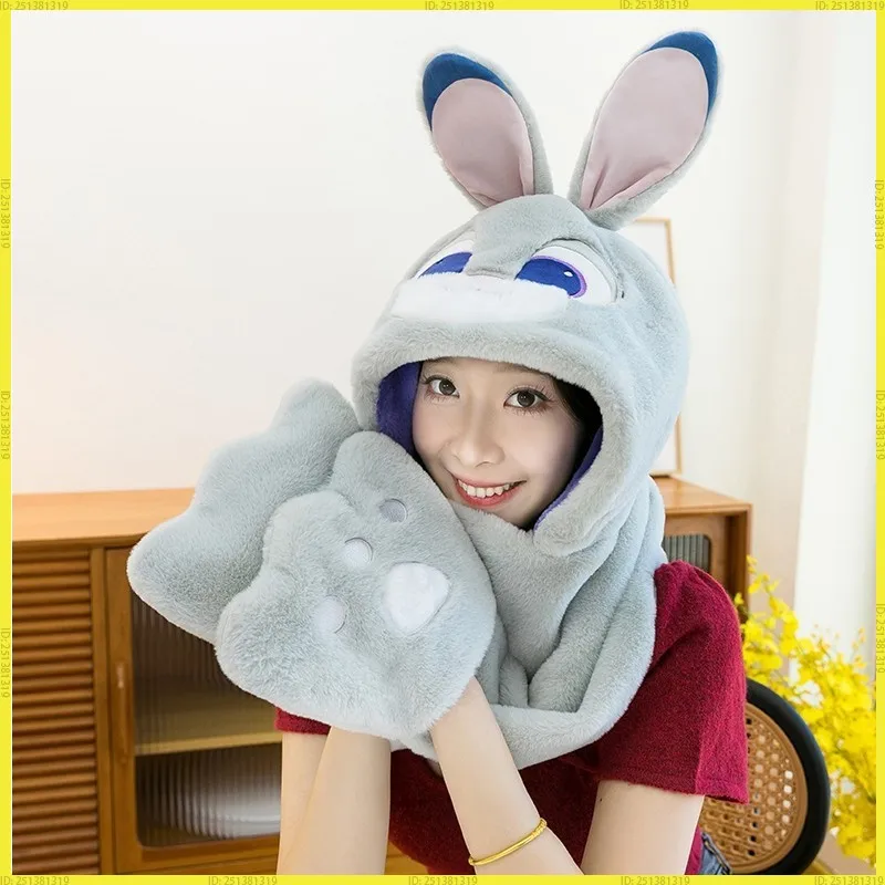 

Zootopia Nick and Judy 3 in 1 Plush Hat Scarf Gloves Set Winter Warm Cosplay Costume Gifts for Kids Adults Cute rabbit and fox