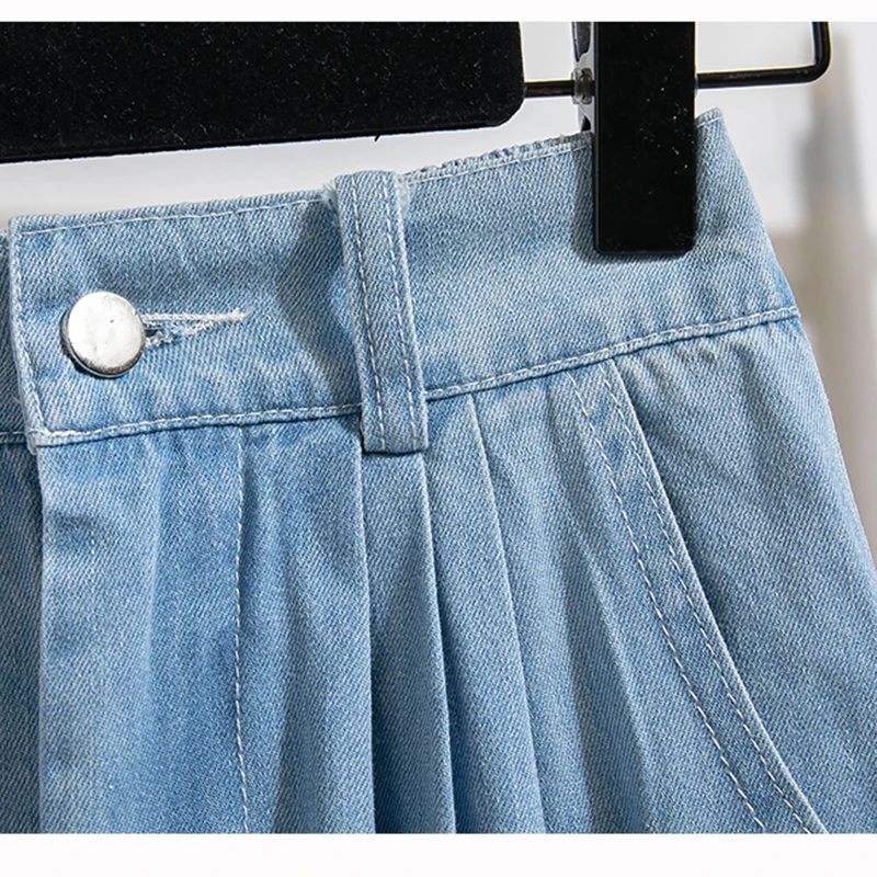 Plus Size Denim Skirt Women Summer 2025 New Korean Style High Waist A Line Pleated Long Jean Skirt Casual Women Maxi Skirt