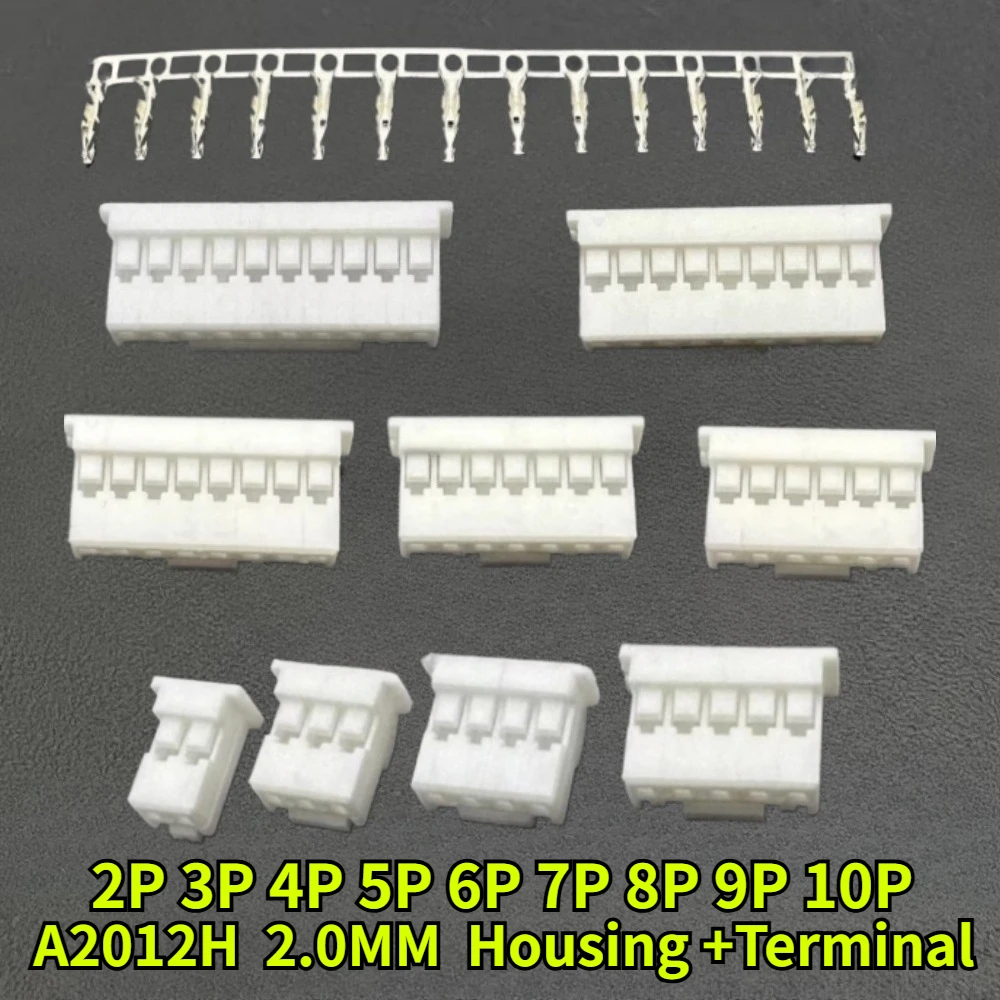 30/50/100Pcs/lot A2012H Housing 2P 3P 4P 5P 6P 7P 8P 9P 10P Pitch 2.0mm Rubber Shell Crimping Terminal Connector