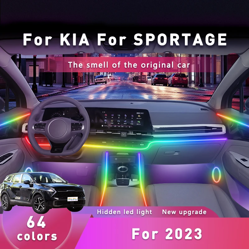 

FILIPLI For KIA SPORTAGE For 2023 Voice Control 64 RGB Car Ambient Light Wireless Bluetooth Car Interior LED Strips Waterproof