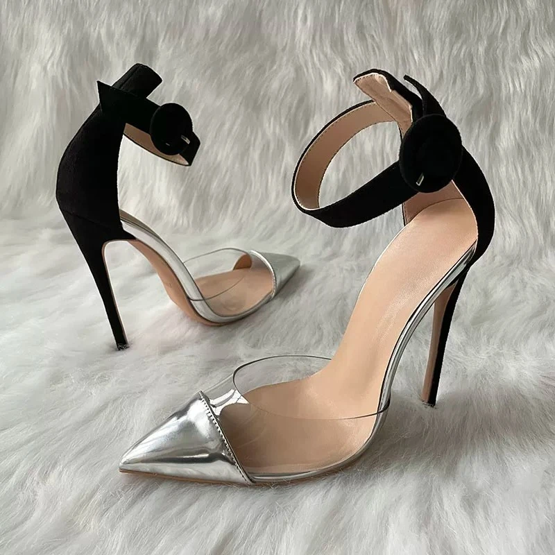 

Star with The Same Transparent Color Matching Anklet with Stiletto Sexy Sandals Woman
