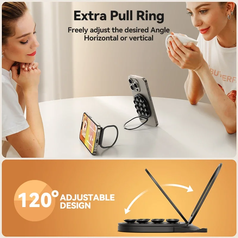 JOYROOM penahan ponsel magnetis, Cup penyedot kuat dudukan ponsel magnetik dengan pegangan ponsel cincin tarik untuk iPhone/Samsung/Android JR-ZS418