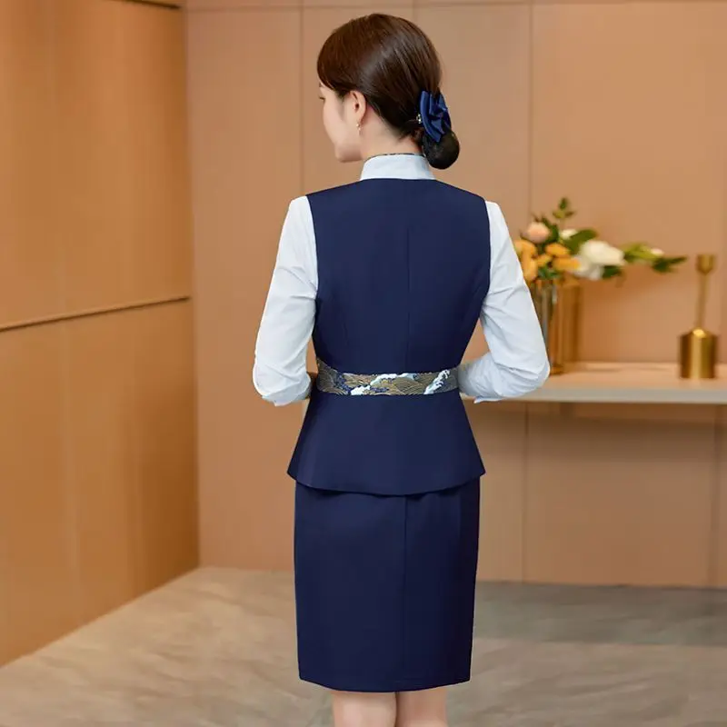 Professional Vest Set Women 2024 New Spring Autumn Beauty Salon Work Clothes Hotel Restaurant Waiter Flight Attendant Uniform