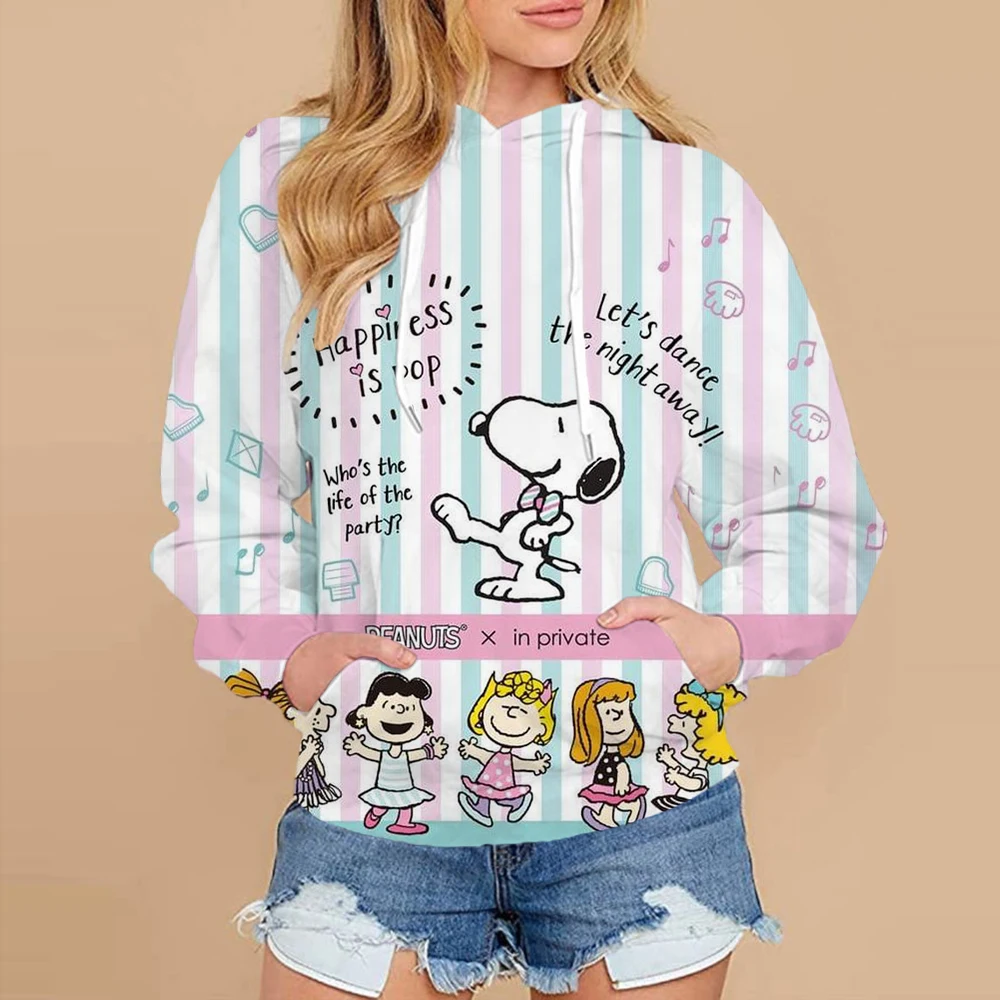 Snoopy Cartoon Anime Women Pullover Tops Spring Autumn Men Oversized Hoodie 2024 New Fashion Yellow Couple Sweatshirt Clothes