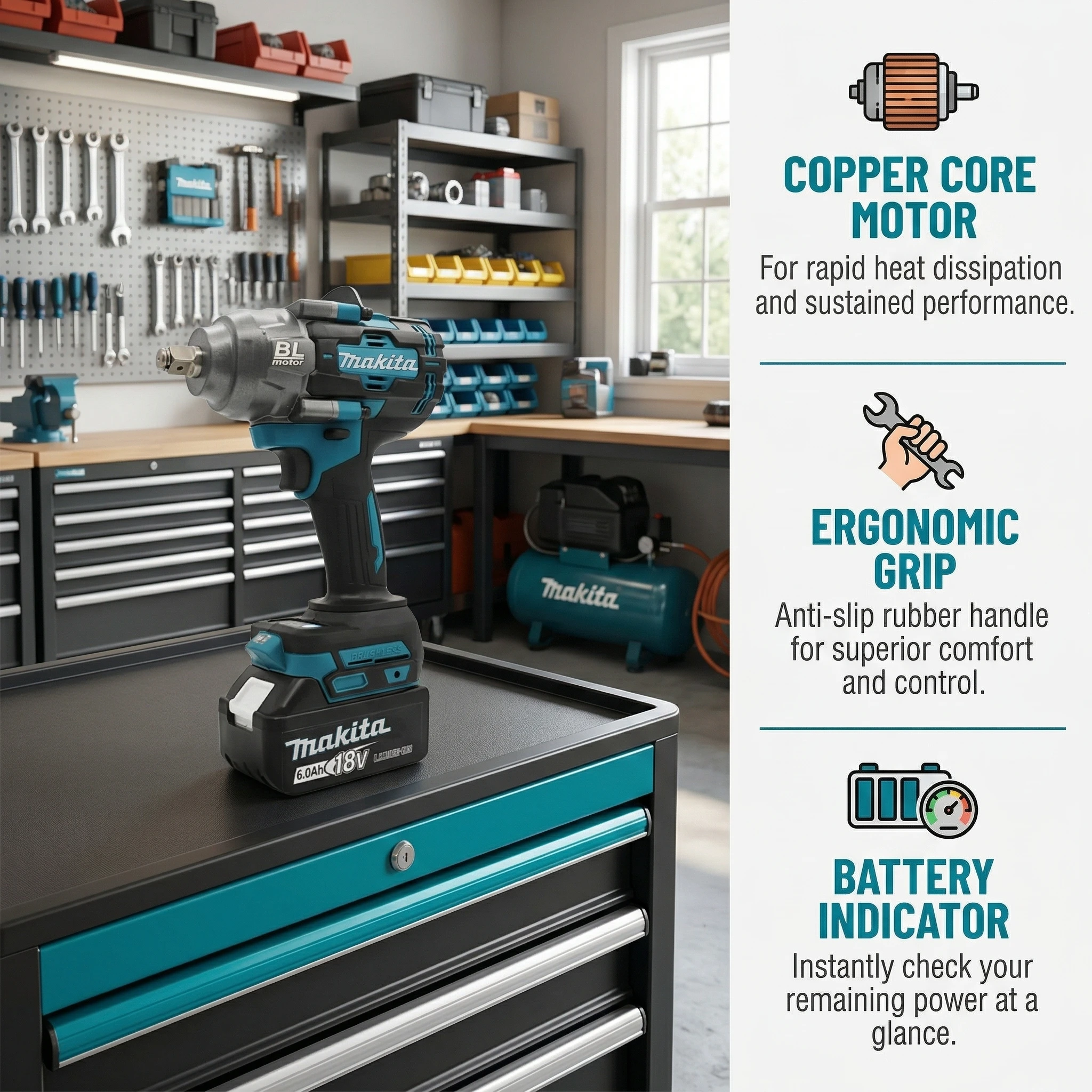 Makita 1/2 Inch Brushless Impact Wrench 1000N·m Max Torque Cordless Tool for Removing Lug Nuts and Automotive Maintenance
