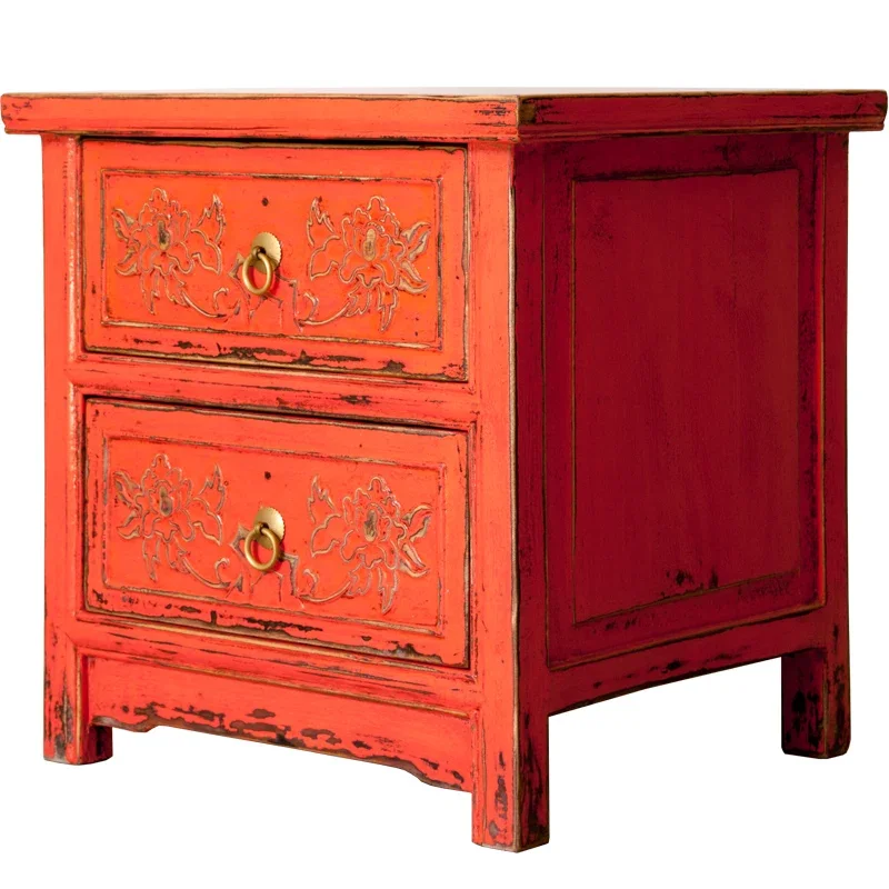 

New Chinese Ming and Qing antique pink log carved retro bedside table bedroom furniture