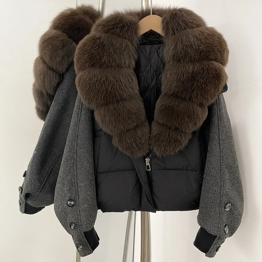 OFTBUY Fur Jacket Women Loose Natural Real Fur Collar Down Coat Thick New Autumn Winter Patchwork Sleeves Female Puffer Jacket