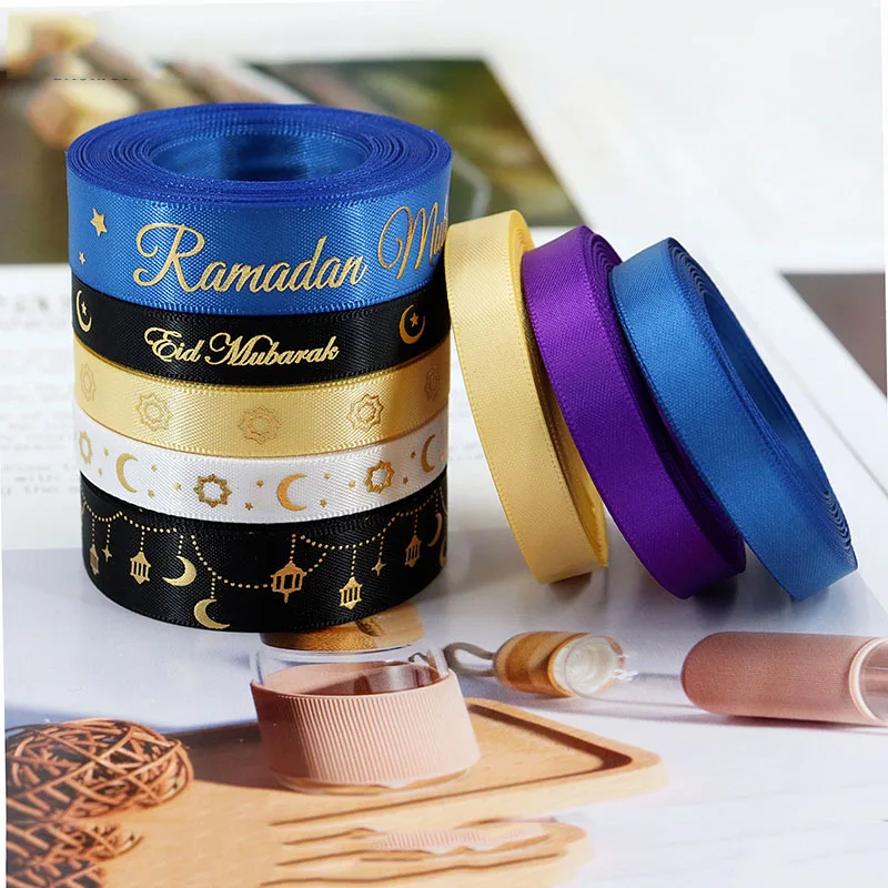 5 Yard Ramadan Decoration Eid Mubarak Bronzing Ribbon Gift Wrap Ribbons Eid Mubarak 2025 Muslim Islamic Party Supplies ﻿