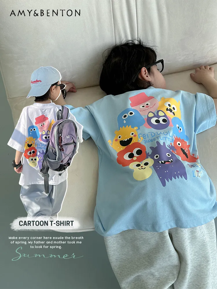 boys-summer-2026-new-fashion-soft-pure-cotton-cute-cartoon-print-t-shirt-kindergarten-baby-boys-blue-short-sleeve-loose-fit-tops