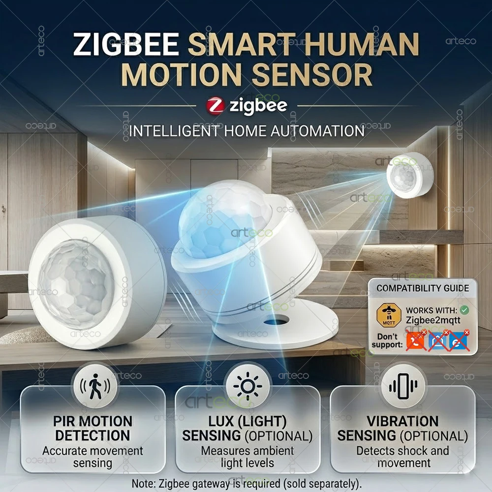 Image of Zigbee 3.0 PIR-Bewegungssensor, Bewegungsmelder für Menschen, Beleuchtungsstärke, Vibrationssensor, 3-in-1-Home-Assistent, Zigbee2MQTT-Alarmsystem