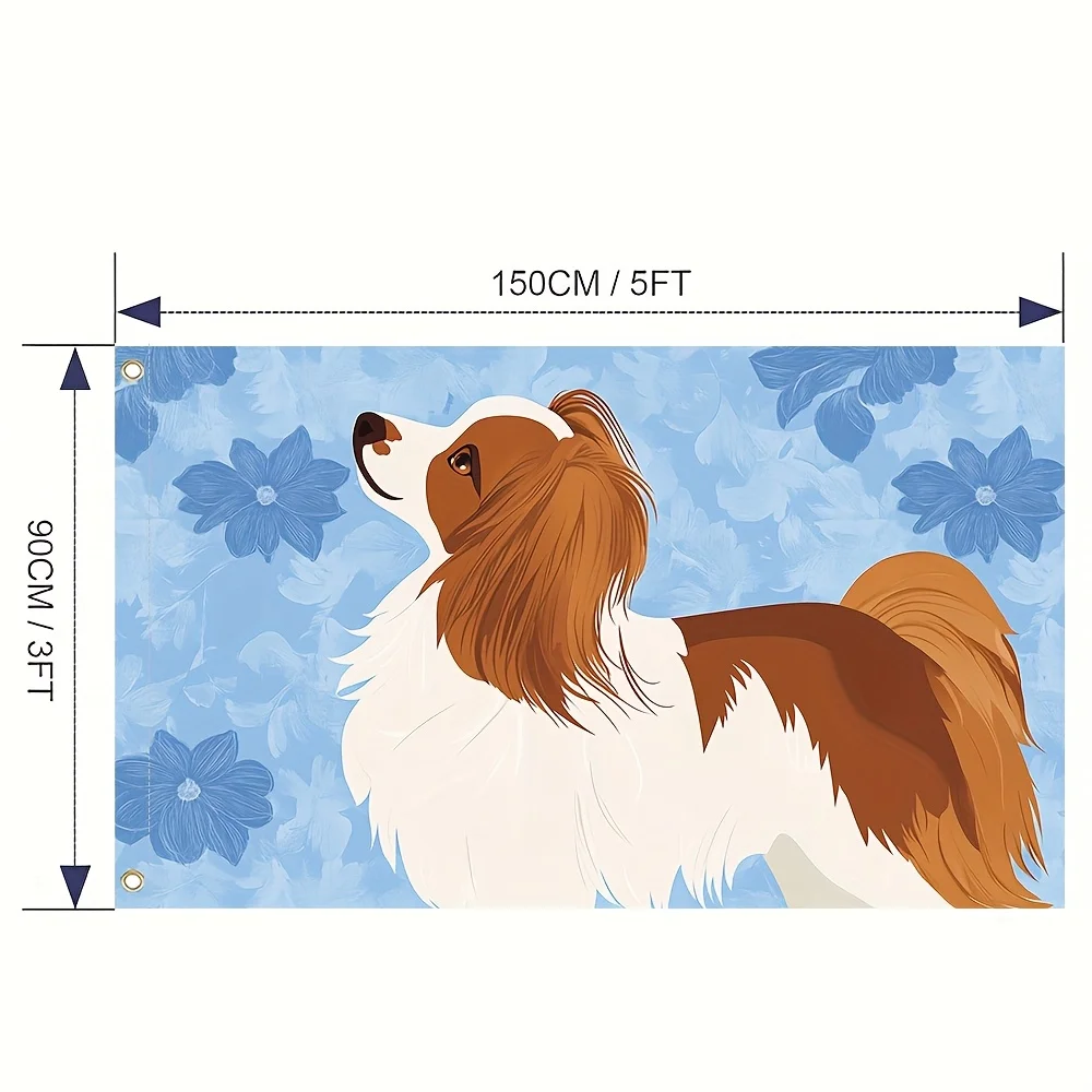 Papillon Dog Portrait Polyester Garden Flag Decorative Outdoor Banner for Home Yard
