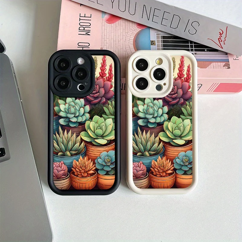 

Hand-painted succulent plant phone case for iPhone 16 15 14 13 12 11 Pro/ Max/Plus shock-proof rear cover anti-fingerprint