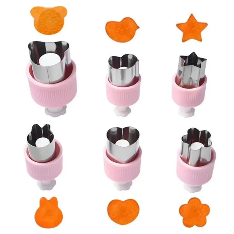 6pcs DIY Biscuit Baking Mould Stainless Steel Cookie Cutting Machine Press Vegetable Fruit Dough Mould Children's Baking Tools