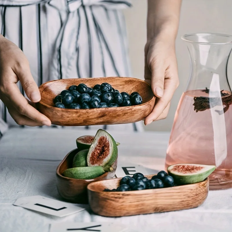 1 pieza de Porta Servilletas de Madera, Plato Rectangular para Pastelería con Forma de Barco, Bandeja Pequeña de Madera Maciza, Plato para Sushi, Plato para Frutos Secos
