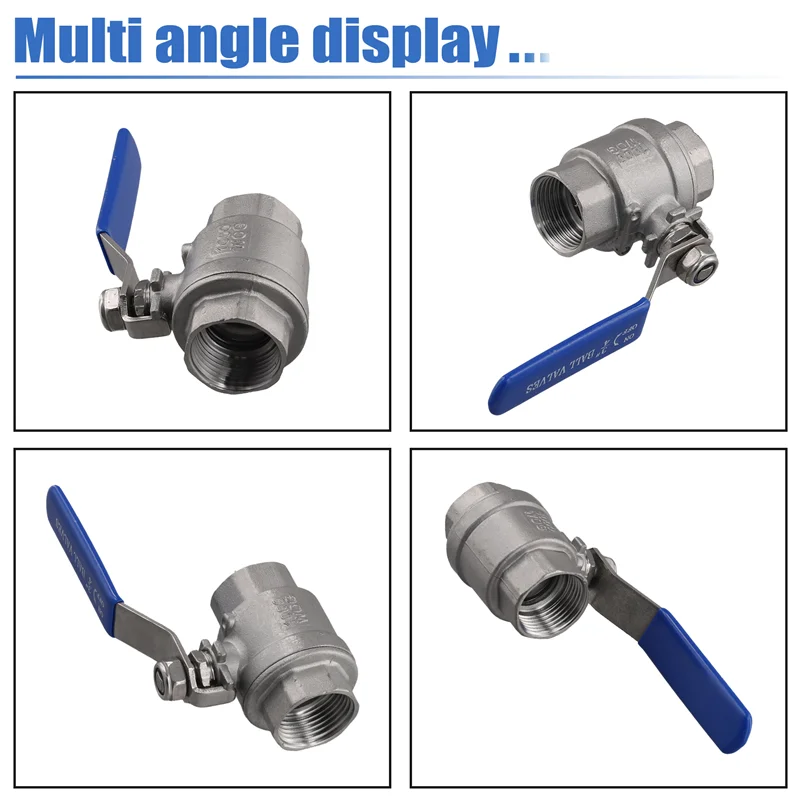 AA01-2PCS 304 صمام كروي من الفولاذ المقاوم للصدأ 2P صمام كروي كامل المنفذ صمام أنثى صمامات مقبض الفينيل