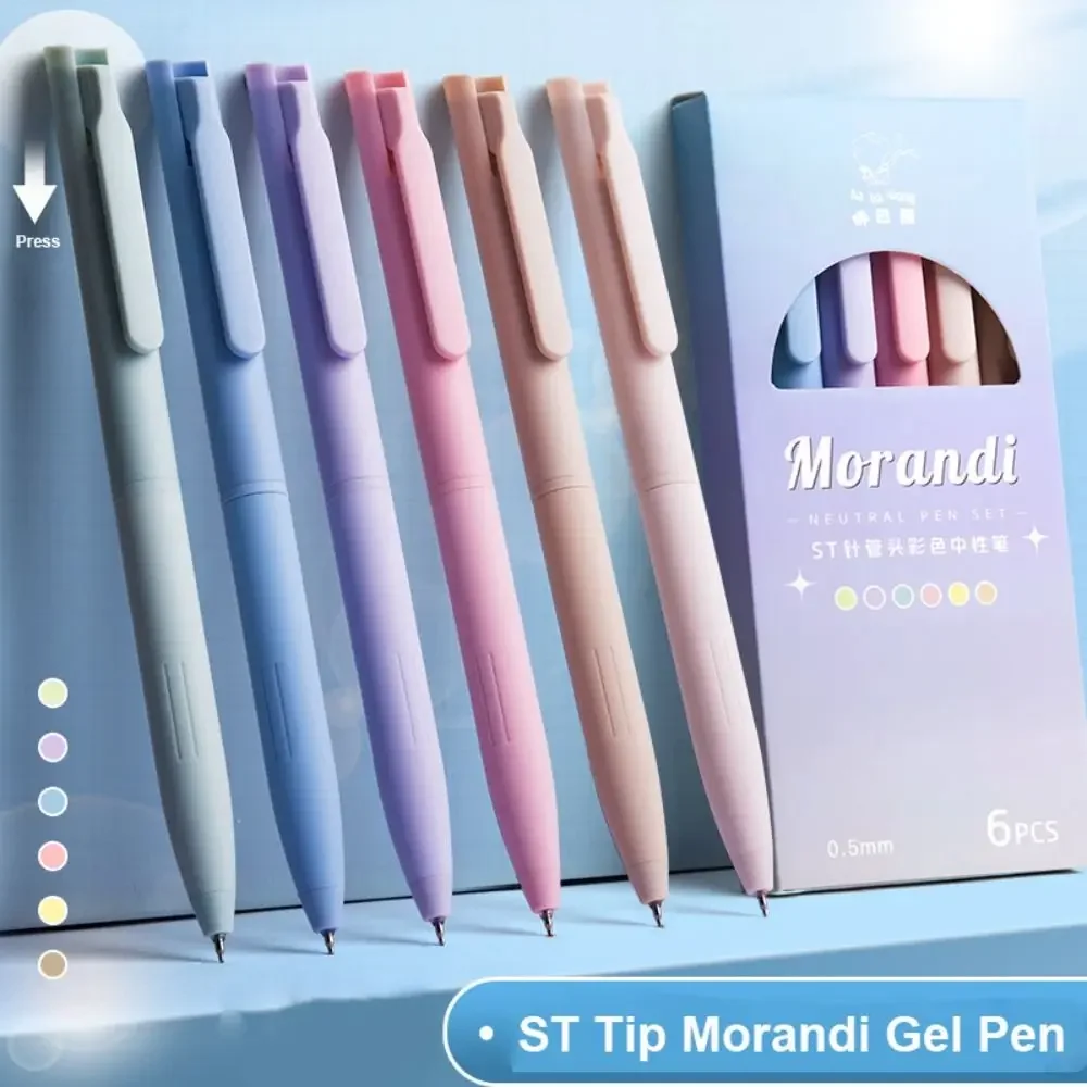 6 Stks/set Leuke Morandi Gel Pen Set Retro 0.5Mm Kleur Handtekening Pen Student Schrijven Inkt Balpen Pen School kantoorbenodigdheden