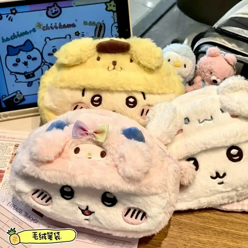 Hot Anime Plush Pen Case Cartoon Usagi Hachiwareas Stationery Box Large Capacity Pen Case Student Stationery Gift Fast Delievery view 2