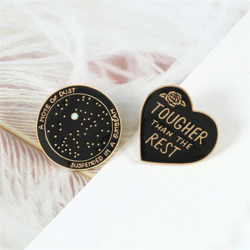 Creative Heart Round Black Brooch TOUGHER THAN THE REST Enamel Pins Custom Badge Bag Denim Pin Fashion Jewelry Gifts for Friends