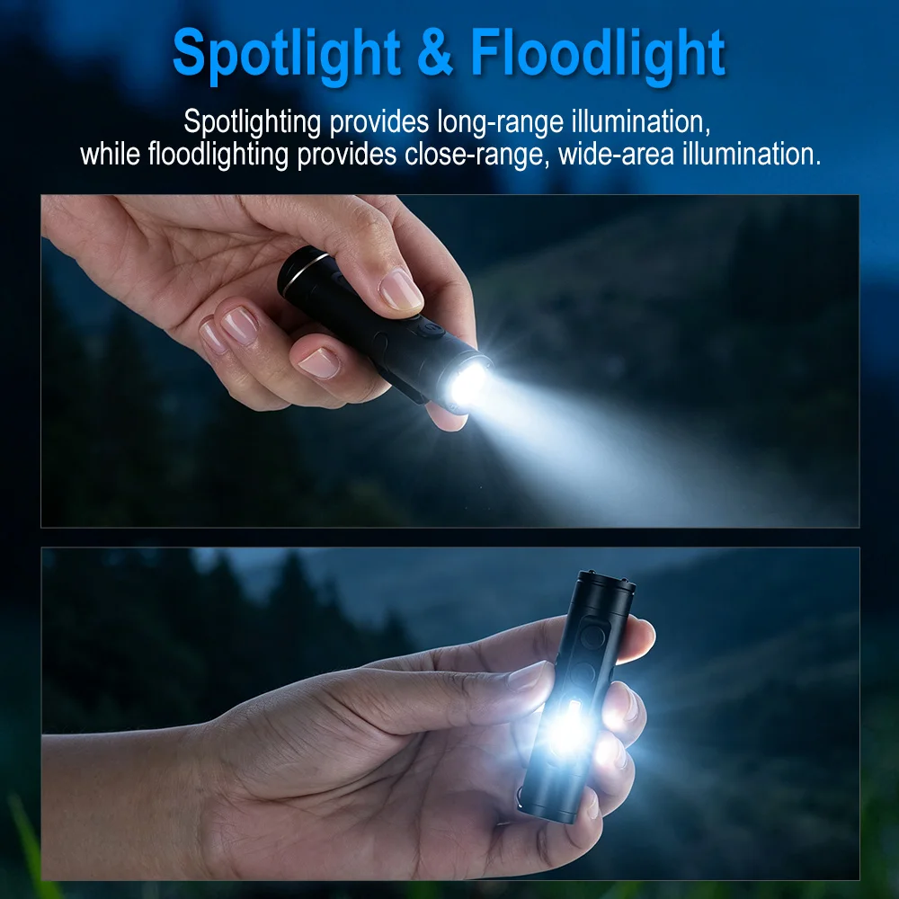 Multifunctional Mini Keychain Flashlight Type-C Rechargeable LED Magnetic Torch with Hat Clip Window Breaker Emergency Tool