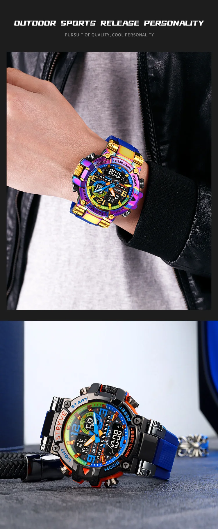 STRYVE Herrenuhren, modische elektronische Uhren für Herren, Top-Marke STRYVE 8025, Outdoor-Sportuhr mit Kalender, Chronograph – Detail 8