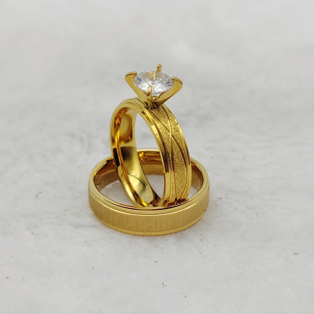 Karik-Anéis de casamento banhados a ouro para casais, conjuntos nupciais, 24K, 18K, cheio de ouro, atacado, casamento