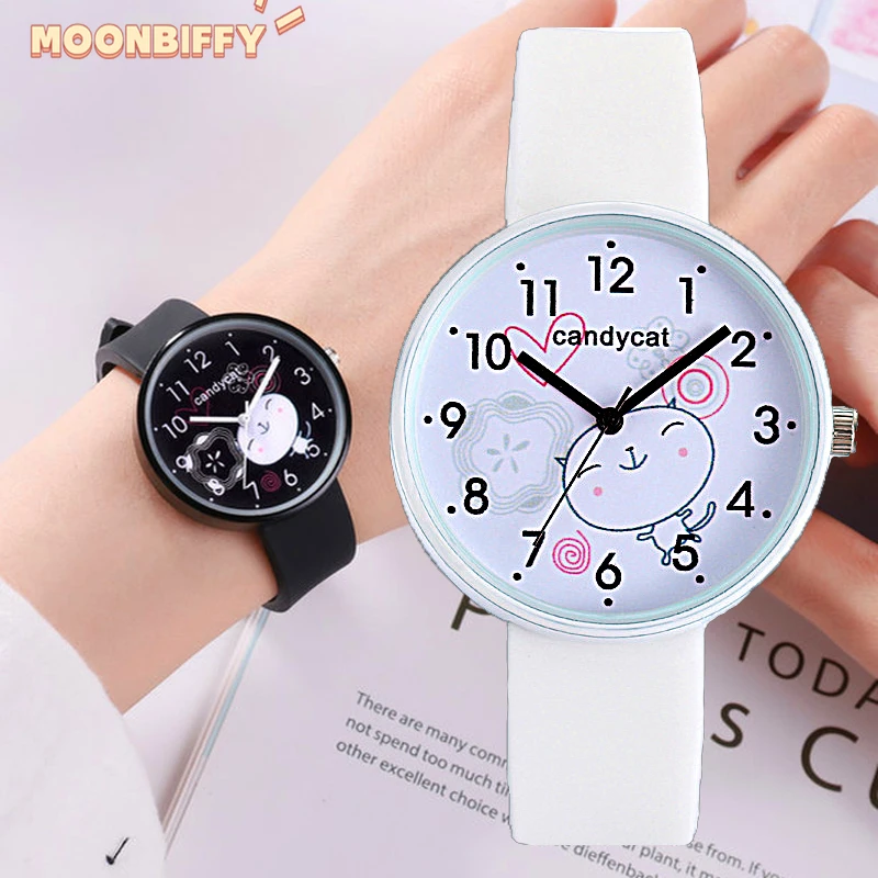 Cartoon Candycat Soft Silicone Strap Children Watch Girl Gift Waterproof Students Clock 3D Cat Kids Watches for Boys Girls Gifts