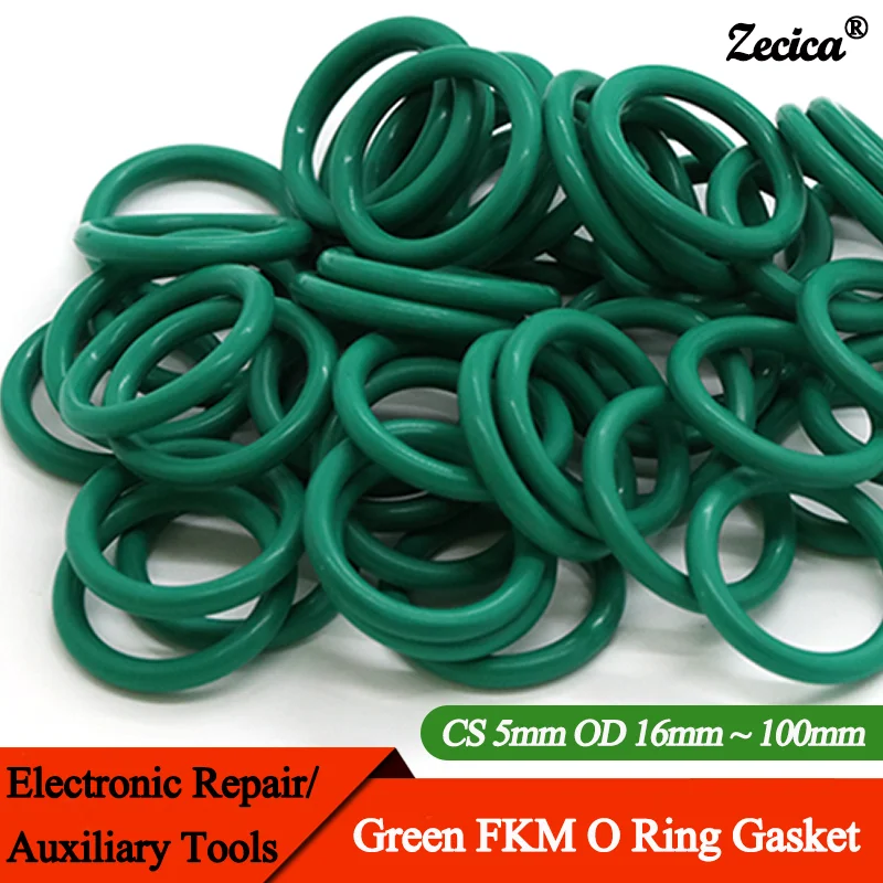 

5/10Pcs Green FKM O Ring Gasket CS 5mm OD 16mm ~ 100mm Fluorine Rubber Insulated Seal Washer Heatproof Oil Resistant Acid Alkali