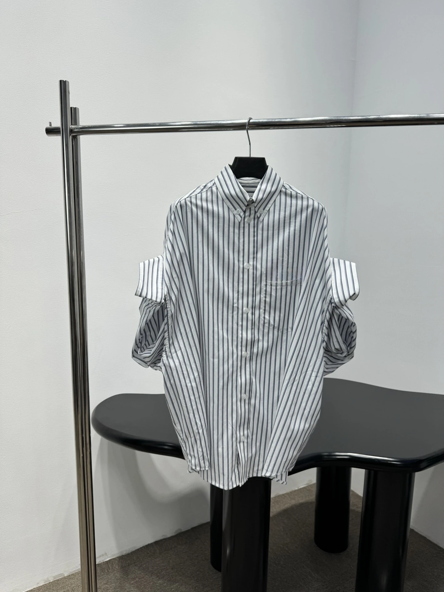 

Fashionable Embroidered Pocket Letter Logo Shirt Women's Loose Slimming Stripe Long Sleeve Casual Style Pure Cotton Neck