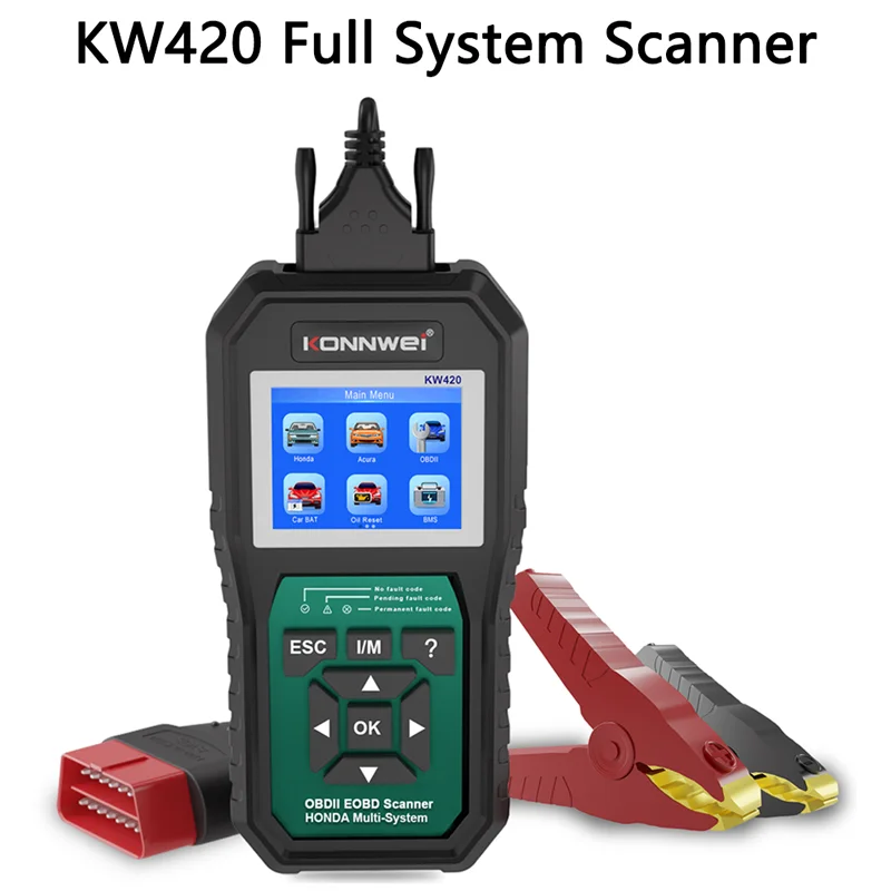 KONNWEI Full System Diagnostic Scanner KW420 For Honda 6V12V 100-2000CCA Oil Reset Code Readers Clear Trouble Battery Tester