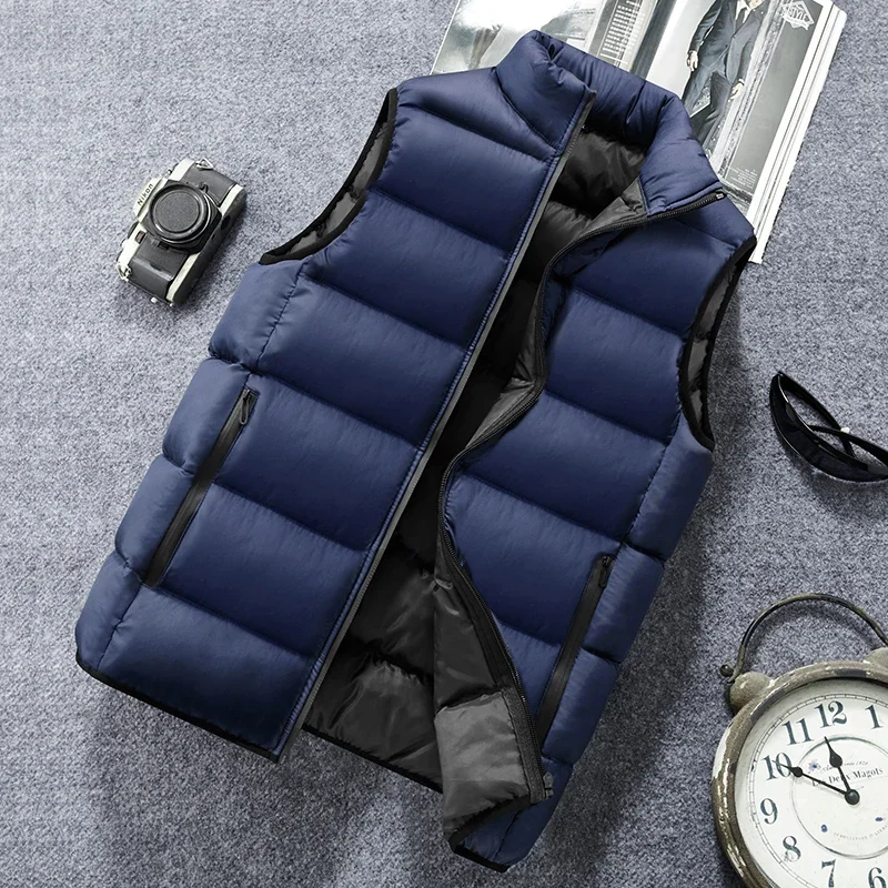 

Quilted Vest Coat Man Autumn Cotton-Padded Full Zip Jacket Clothing Top Men Puffer Vest Thick Warm Winter Vest Jacket