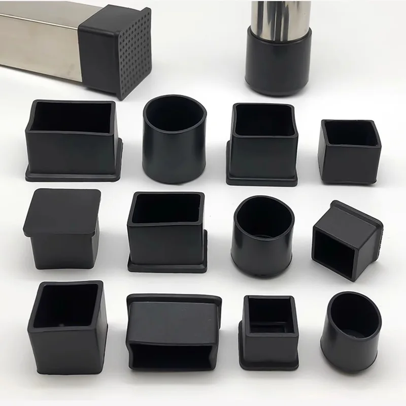 4Pcs PVC Table Chair Leg Tips Caps Floor Protector Non-slip Floor Square Rubber Feet Pads Black 16x16mm-100x100mm