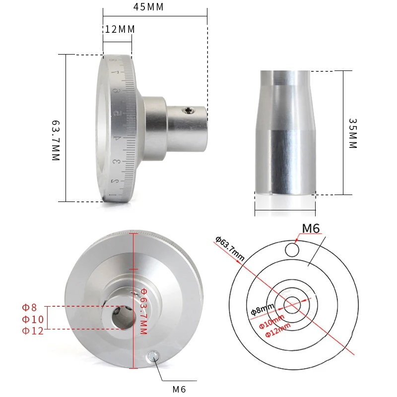 8/10/12mm Machine Tool Metal Laser Scale Handwheel Special For Manual Sliding Table Tools Graduated Handle Rocker