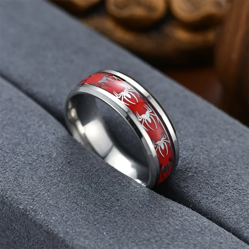 Red Personalized Couple Tungsten Carbide Ring with Spider Pattern Dome Edge,Comfortable Fit, Fashionable Daily Item,Wedding Ring