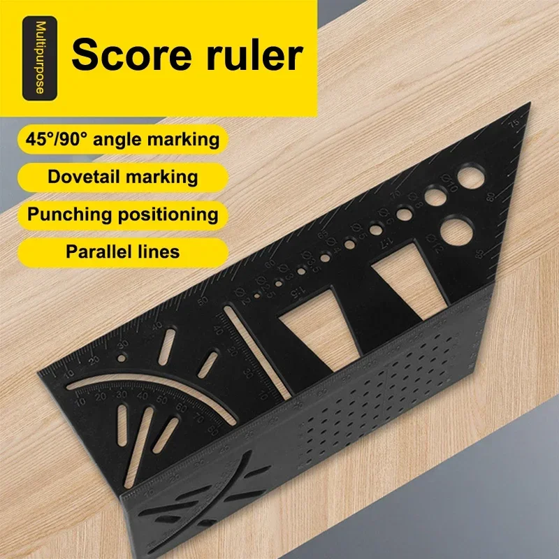 Multifunctional Locate Carpenter Angle Ruler 3D Miter Angle Measuring Tool Perforated Positioning Ruler 45 90 Degree Lines Ruler