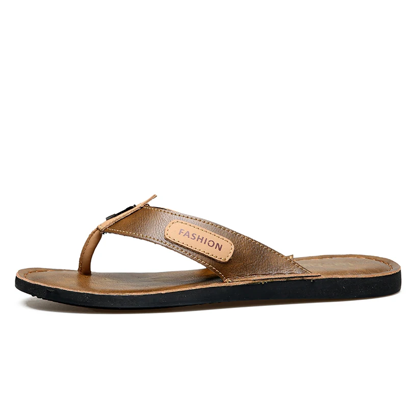Men\'s Leather Flip Flops Summer Fashion Non-slip Beach Slippers Casual Flat Sandals for Men Outdoor Walking Shoes Big Size 48 49
