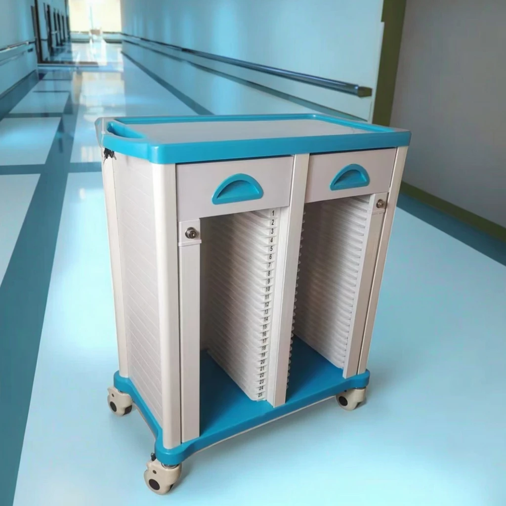 Premium Medical Records Cart ABS Plastic and Metal Trolley with Multiple Drawers for Secure Hospital Storage and Easy Access