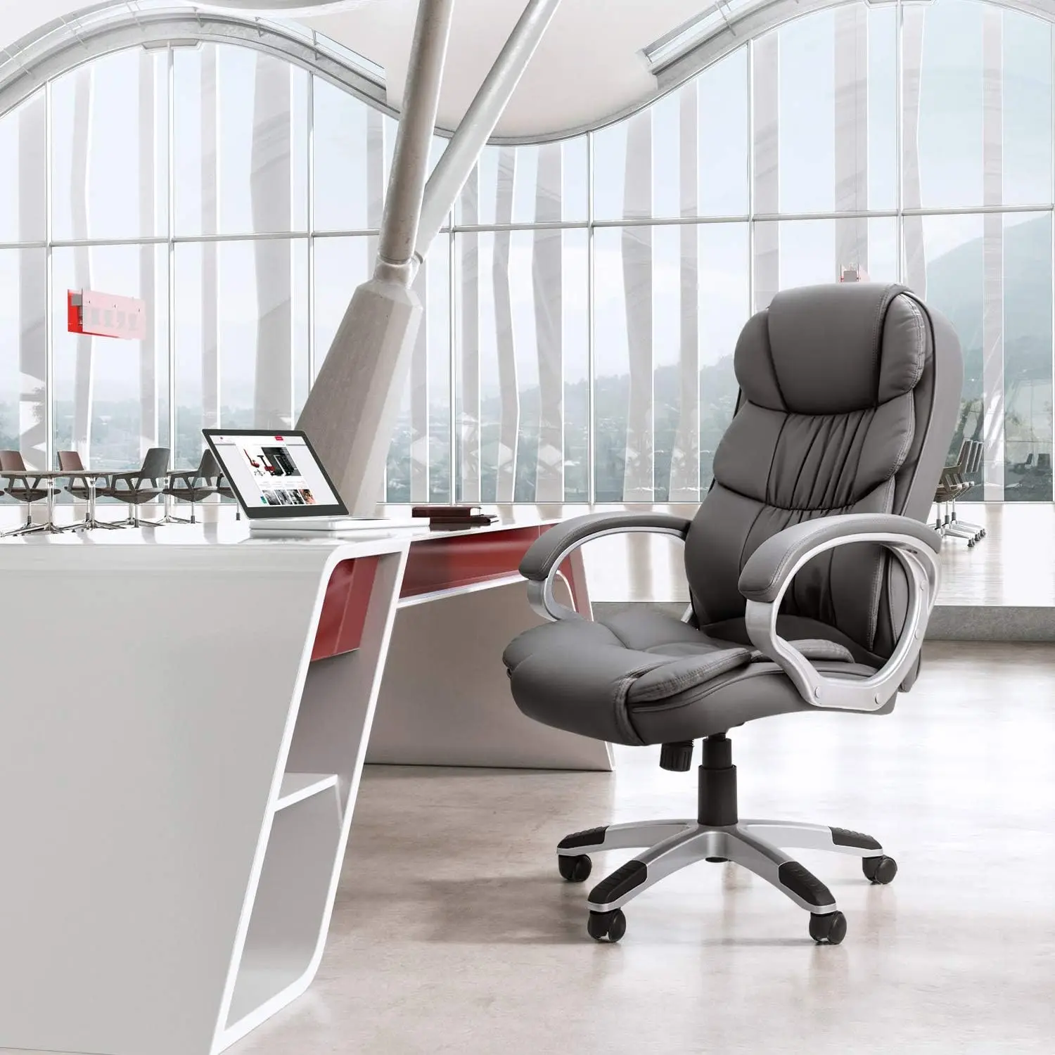 

Office Chair PU Leather High Back Executive Chair Ergonomic Computer, Modern Adjustable Home Desk Swivel Managerial