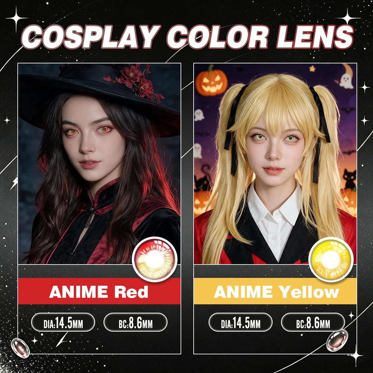 VISUASHOW Halbjährliche Halloween-Farbige Kontaktlinsen 1 Paar Kleine Pupillen Anime Cosplay Rollenspiel Weiche Farblinsen – Detail 1