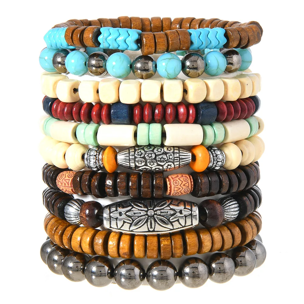 Bohemian Style Couples Vintage Beaded Bracelet Set Fashionable Daily Wear Punk Bracelet Casual Clothing Jewelry Accessorie