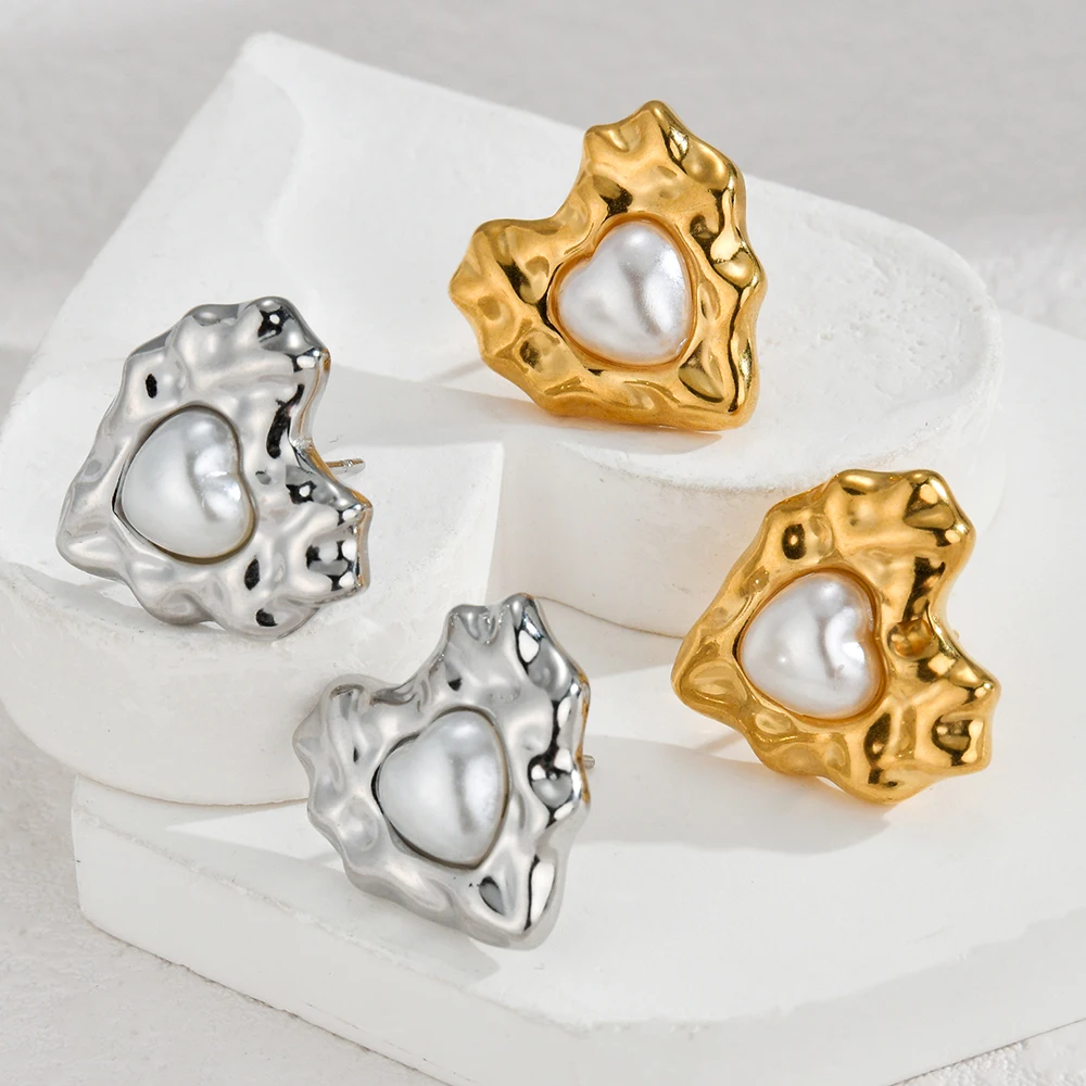 Fashion Stainless Steel White Shell Heart Shaped Series Earrings Simple Charm Smooth Metal Earrings For Women Jewelry Party Gift