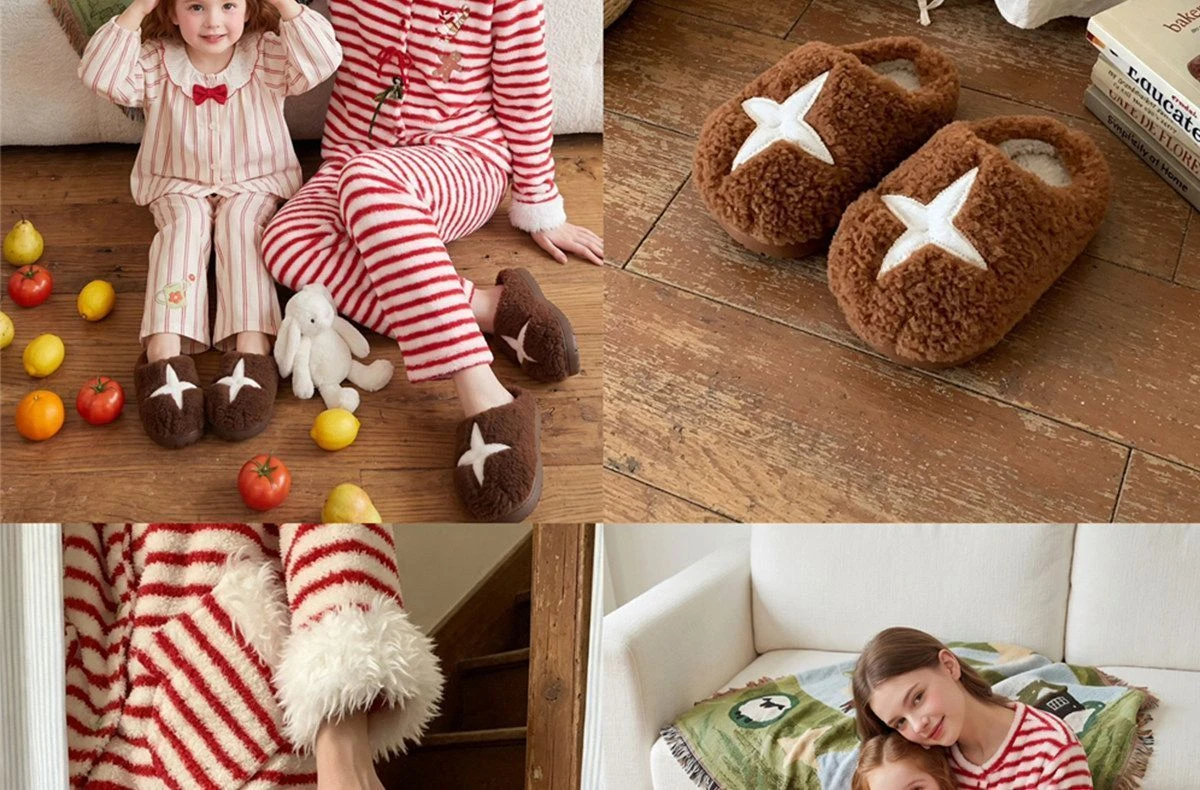 Unisex Warme Plüsch-Hausschuhe mit Sternenmuster, Rutschfeste Flauschige Fleece-Gefütterte Indoor-Hausschuhe für Damen, Pilz-Hausschuhe – Detail 9