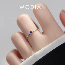 Modian Classic Simple Stackable Finger Slim Ring for Women Genuine 925 Sterling Silver Blue Crystal Ring Fine Jewelry Bijoux
