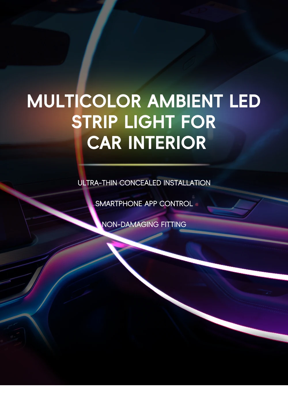 5/6/9/10in1 Symphony Car Ambient Light Interior Acrylic Guide LED Strip Light Cigarette Decoration Atmosphere Lamp APP Control