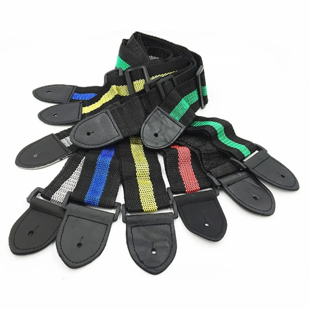 

Stripe Folk Electric Guitar Strap Nylon Adjustable Bass Ukulele Belt Colourful Leather Personality Guitar Straps Ukulele