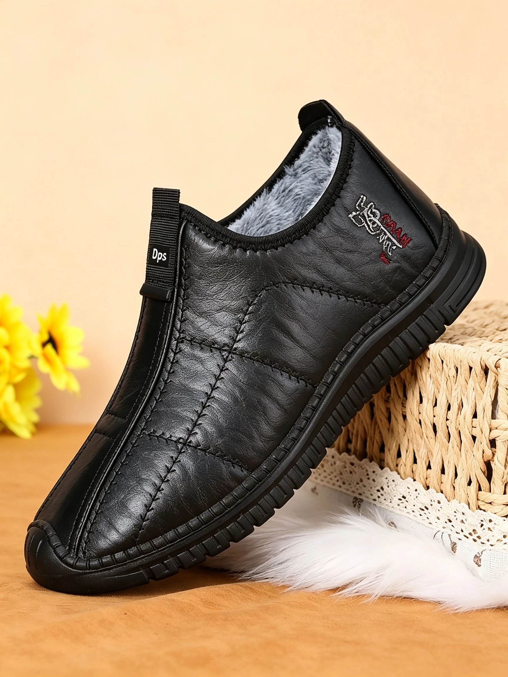 Dicke, rutschfeste, warme Schneestiefel für Herren, mit Plüschfutter, knöchelhohe Stiefel, geeignet als bequeme Freizeitbekleidung für den Winter. – Detail 2