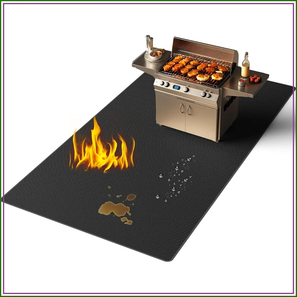 Thickened Double-Sided Fireproof Grill Pad, Non-Slip BBQ Mat, Oil-Proof Waterproof for Decks and Patios