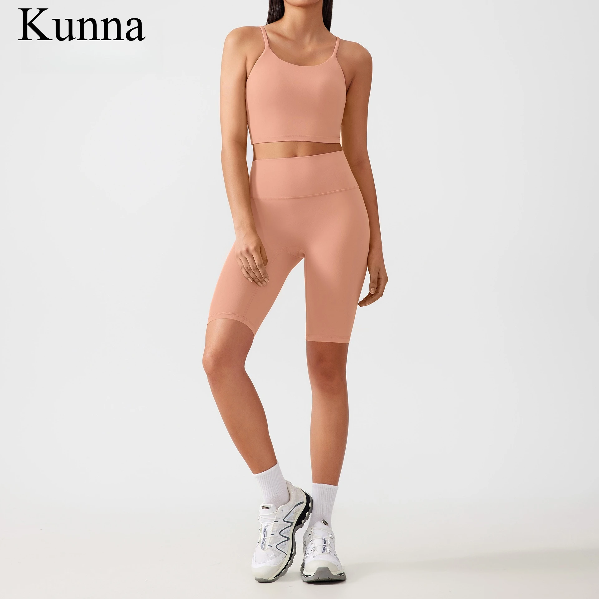 

Kunna Women's 2-Piece Yoga Outfit – High-Waisted Tummy Control Shorts & Seamless Support Sports Bra for Gym & Pilates