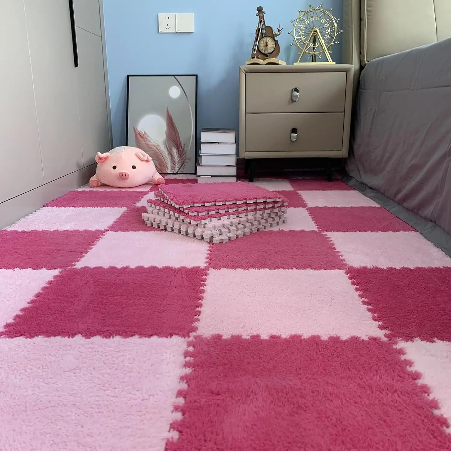 Interlocking EVA Foam Puzzle Mats Soft Plush Floor Tiles Square Area Rugs Non-Slip for Kids Playroom Bedroom Living Room view 4