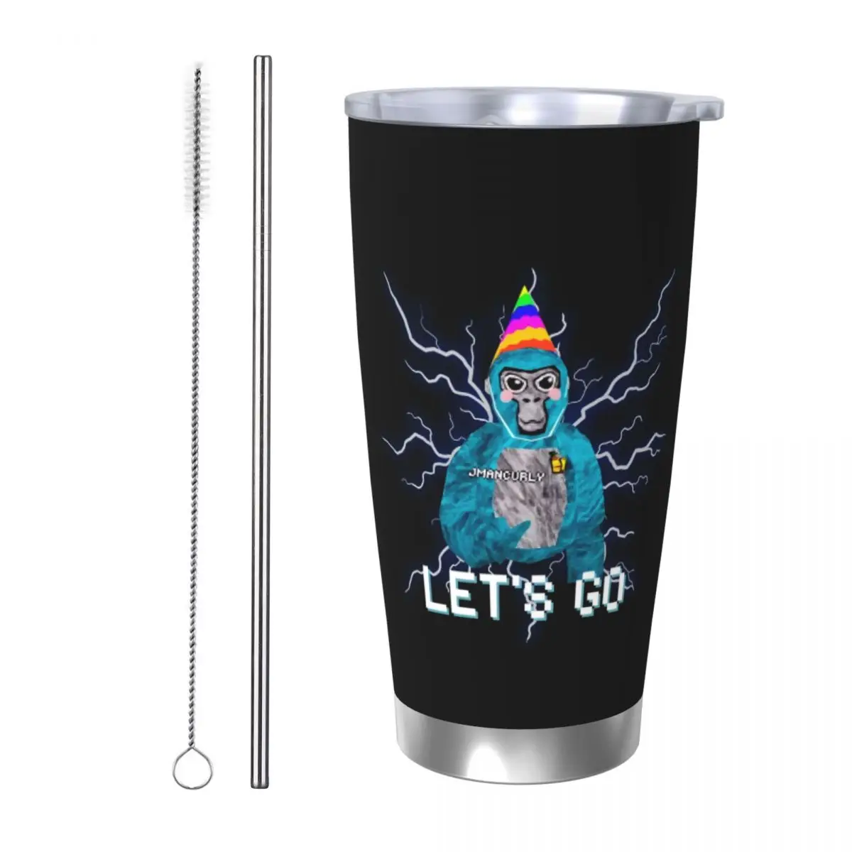 Gorilla Tag Jmancurly Monke Let's Go 20oz Stainless Steel Car Mug Straw Thermal Iced Travel Cup Vacuum Insulated Coffee Hot Cup